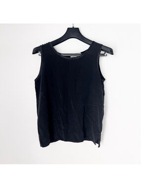 Vintage Y2K Silkscreen 100% Silk Black Tank Top Large Minimalist Luxury Capsule